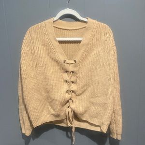 tan front tie knit sweater S/M